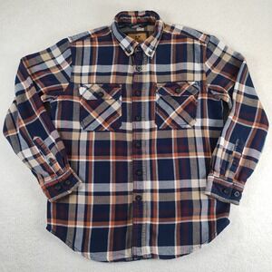 Outdoor Life Twill Flannel Shirt Men's Med Blue Plaid Pockets Thick Heavyweight